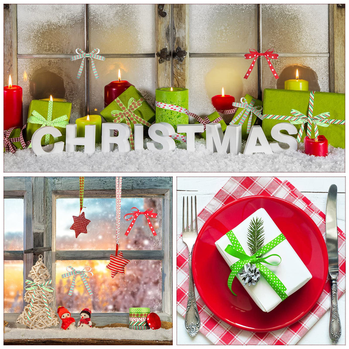 60 Yards 0.4 Inch Thin Christmas Ribbon Grosgrain Ribbon Red Green Dots Stripes Multi Rolled Xmas Gift Ribbon for Gift Wrapping Holiday Decoration DIY Crafts Christmas Ornaments Jetec