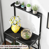 Korfile Large Aquarium Stand with Power Outlet, Tall 4 Tiers Fish Tank Stand with Storage Drawer, 400LBS Capacity Terrarium Stand with 4 Wheels, Reptile Tank for Accessories Storage, Black Korfile