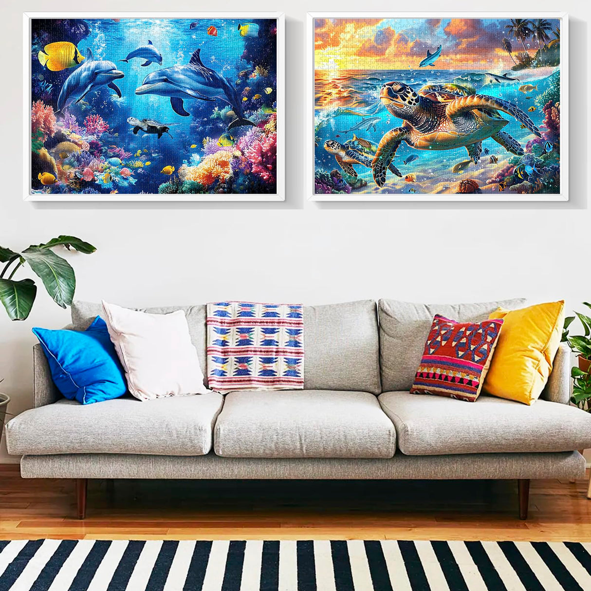 2 Pack Puzzles for Adults 1000 Pieces-Sea Turtle & Dolphins Difficult Jigsaw Puzzles for Adults,Hard Jigsaw Puzzle Decorations DIY Leisure Game Toy Suitable Family Friends(27.5x20 inches) mjyphdm