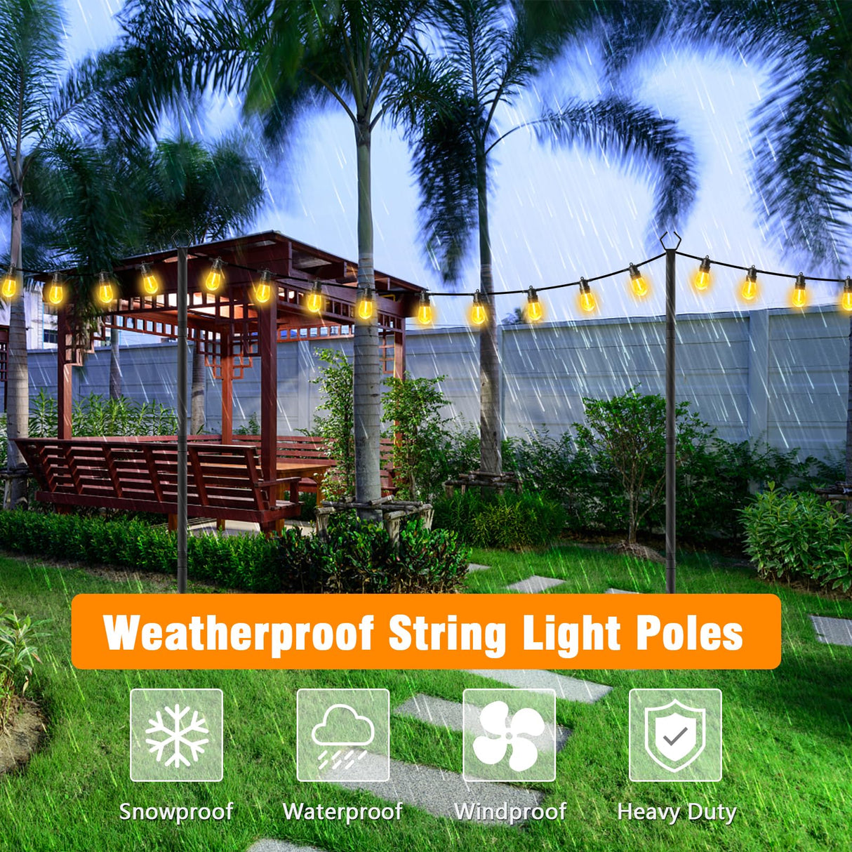 AILBTON 2 Pack 10Ft String Light Poles for Outdoor String Lights, Metal Fork Poles Stand for Patio, Backyard, Deck AILBTON