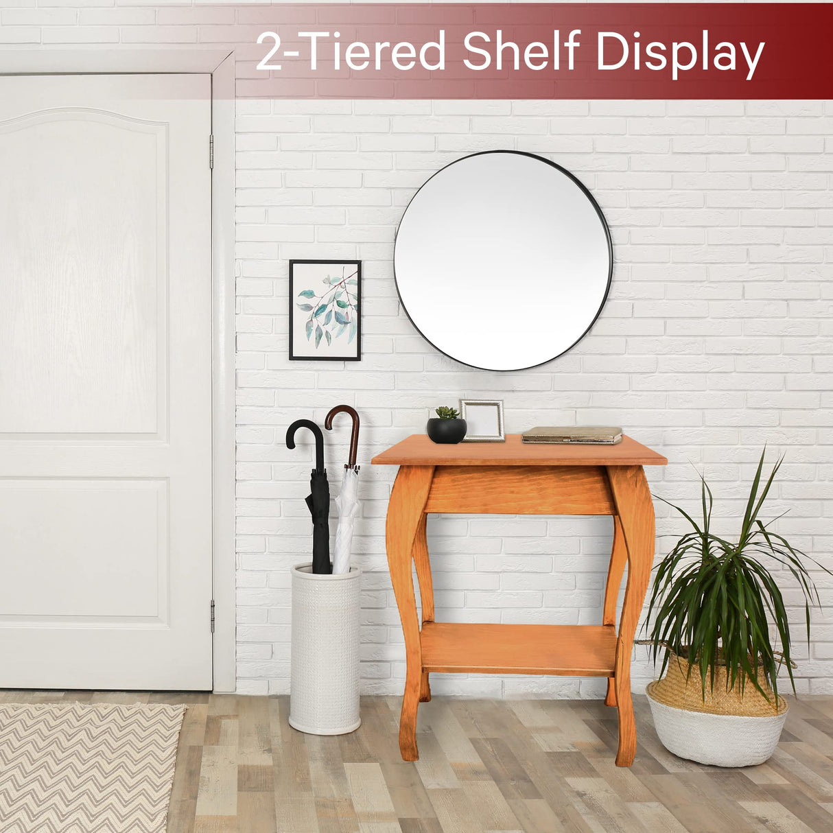 Peaceful Classics Wooden End Table- Amish Handmade Slim Side Table for Living Room, Bedroom, Entry Way, & Hallway, Thin Narrow End Table with 2-Tiered Shelves for Display & Storage, Cherry Peaceful Classics