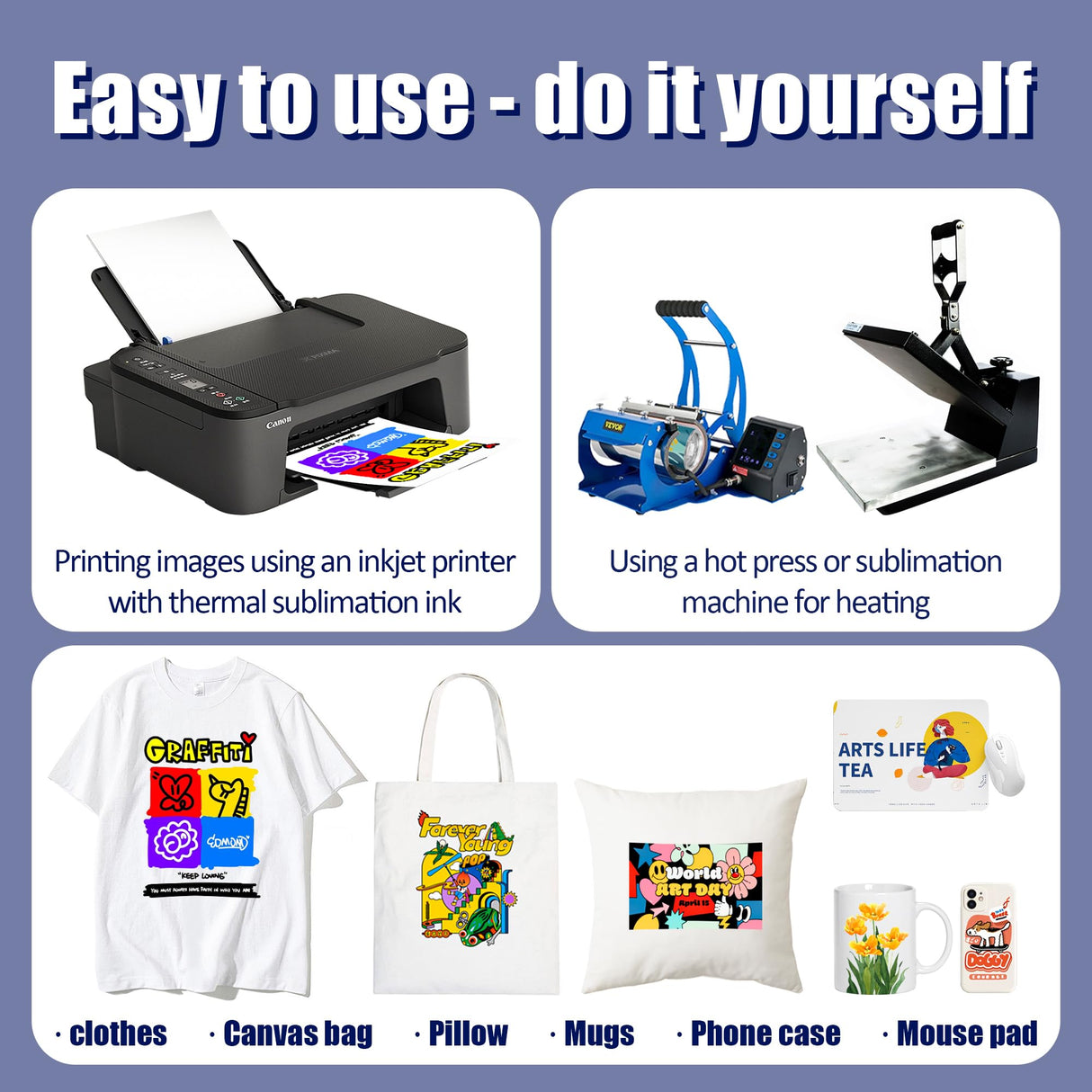 Joyclub Sublimation Paper 8.5x11 Inch 110 Sheets Compatible with Sublimation Printer and Sublimation Ink for Mugs Tumblers T-Shirts Light Fabric Tote Bags and Other Sublimation Blanks Products Joyclub