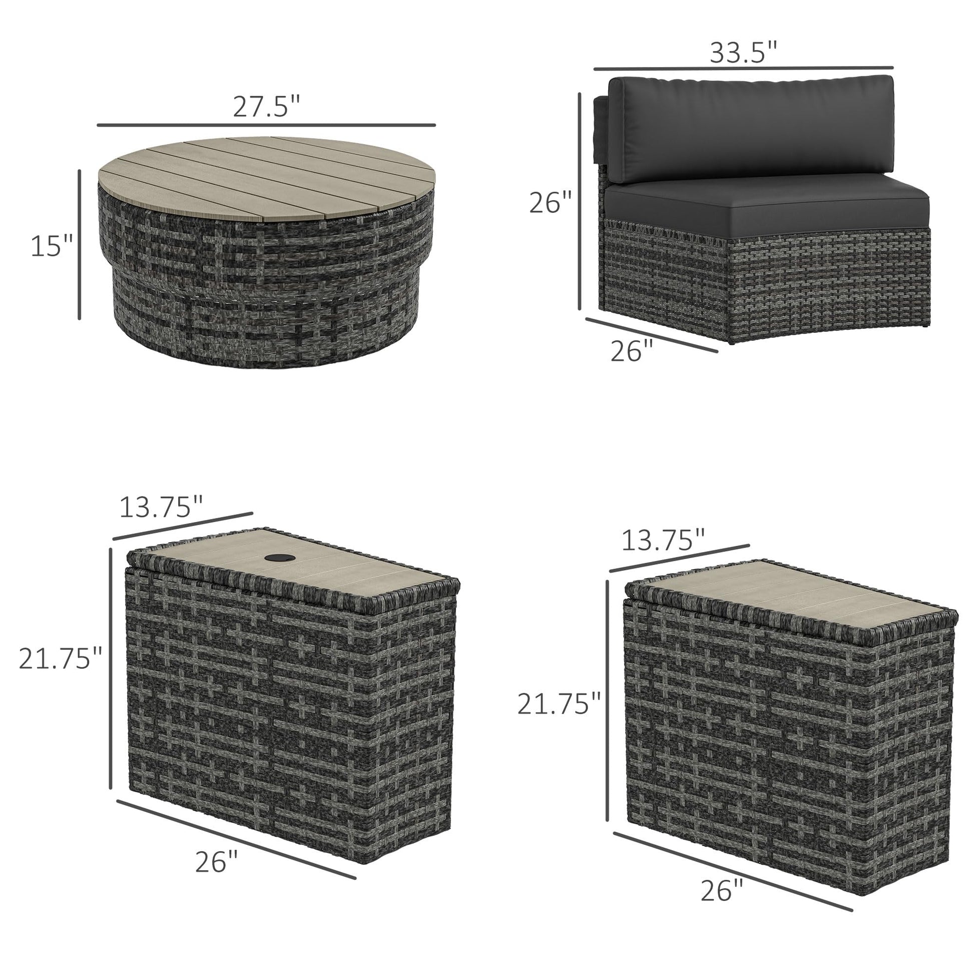 Outsunny 8 Piece Patio Furniture Set with 4 Rattan Sofa Chairs & 4 Tables, Outdoor Conversation Set with Storage & Umbrella Hole for Backyard, Lawn and Pool, Mixed Gray - WoodArtSupply