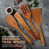 Handmade Wooden Cooking Utensils, Premium Natural Teak Wood Turner Set for Any Cookware, Long Handle Nonstick Spatula for Kitchen Use, Set of 4 AIUHI