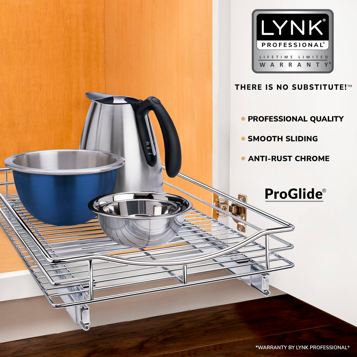 LYNK PROFESSIONAL® Pull Out Cabinet Organizer, 14" x 18" Slide Out Drawers for Kitchen Cabinets - Sliding Pull-Out Pantry Shelves – Home Shelf Organizers - Lifetime Ltd. Warranty, Chrome LYNK PROFESSIONAL