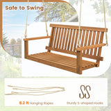 HAPPYGRILL 2-Person Acacia Wood Outdoor Porch Swing, Patio Swing Chair Patio Hanging Bench Chair with 800lb Weight Capacity and 8.2 ft Hanging Ropes HAPPYGRILL