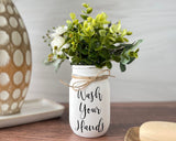 Wash Your Hands Mason Jar, Hand Painted and Distressed Mason Jar Decor, Pint 16 oz. Regular Mouth, Artificial Flower Arrangement for Bathroom, Rustic Farmhouse Bathroom Decor for Shelf Viva's Flower Shop