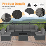 AECOJOY 7 Piece Outdoor Patio Furniture Set, Outdoor Sectional Conversation Furniture Chair with Coffee Table,Patio Sectional for Garden,Backyard(Grey Cushions and Black PE Rattan) AECOJOY