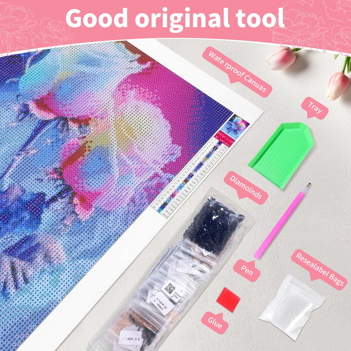 12"x16" Large Diamond Art Kit for Adults: Elegant Rose Flower Round Drill Painting - 5D Full Drill Diamond Art Flowers Beginner DIY Craft with Extra 30% Diamonds (Red and Blue Roses) Generic