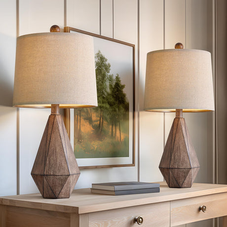 PoKat 20.25" Retro Farmhouse Table Lamp Set of 2 for Living Room Bedroom Rustic Linen Bedside Nightstand Lamps for Kids Room Study Room Office Table Lamps Resin PoKat