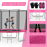 SKOK Trampoline 8FT Trampolines with Enclosure Net, 400LBS Outdoor Trampolines for Kids -ASTM Approved Pink Trampoline for Children and Adults with Jump Mat,Cover & Ladder SKOK