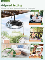ZMISHIBO Outdoor Ceiling Fans with Light for Patios,Waterproof Gazebo Fan with Remote Control Smart App,3CCT Dimmable,Plug in Caged Ceiling Fan with Pull Chain for Porch Pergola,Black ZMISHIBO