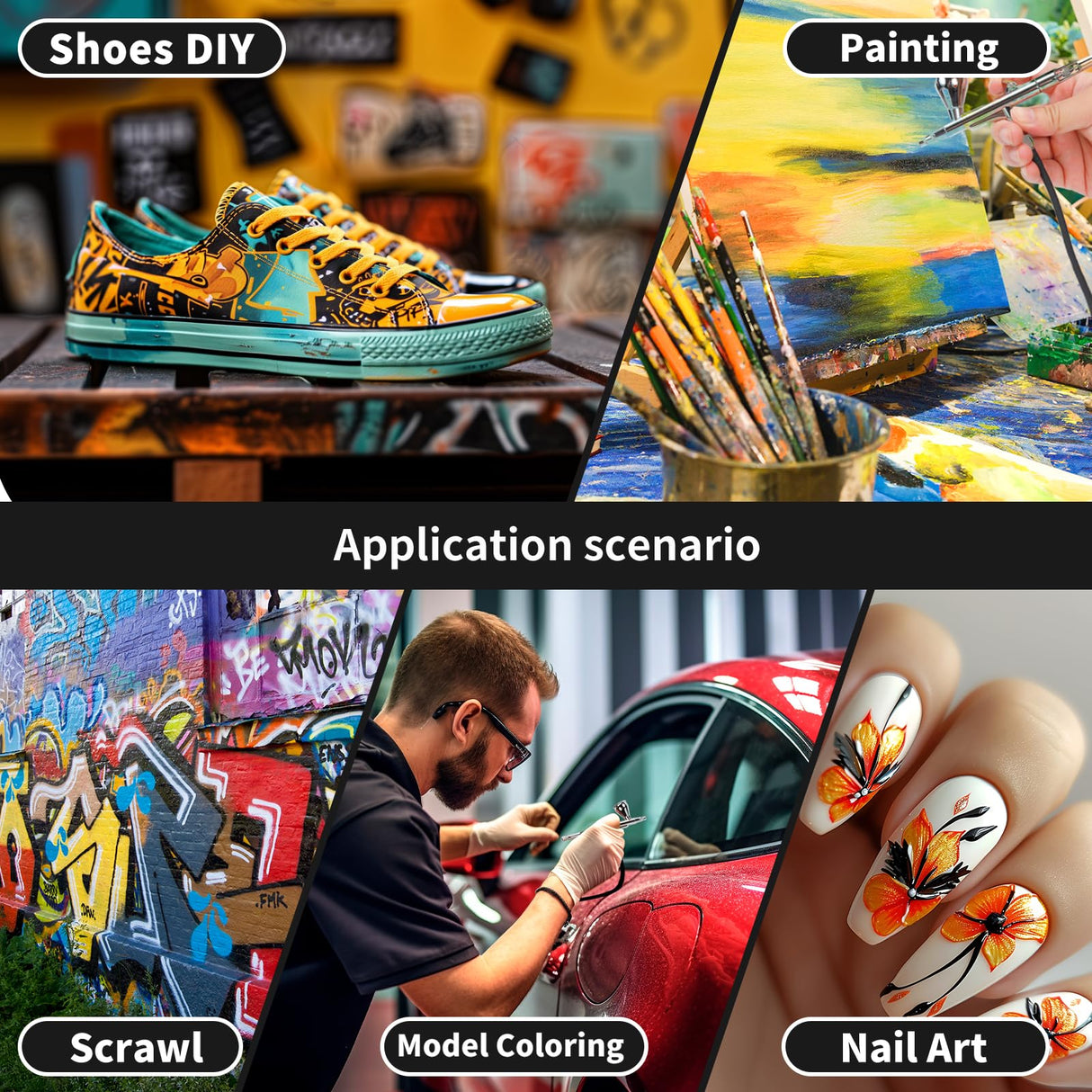 Ovaga Airbrush Paint Set, 11 Colors (20 ml/0.7 oz), Ready to Spray, Opaque & Neon, Water-Based Acrylic Kit for Artists & Hobbyists Ovaga