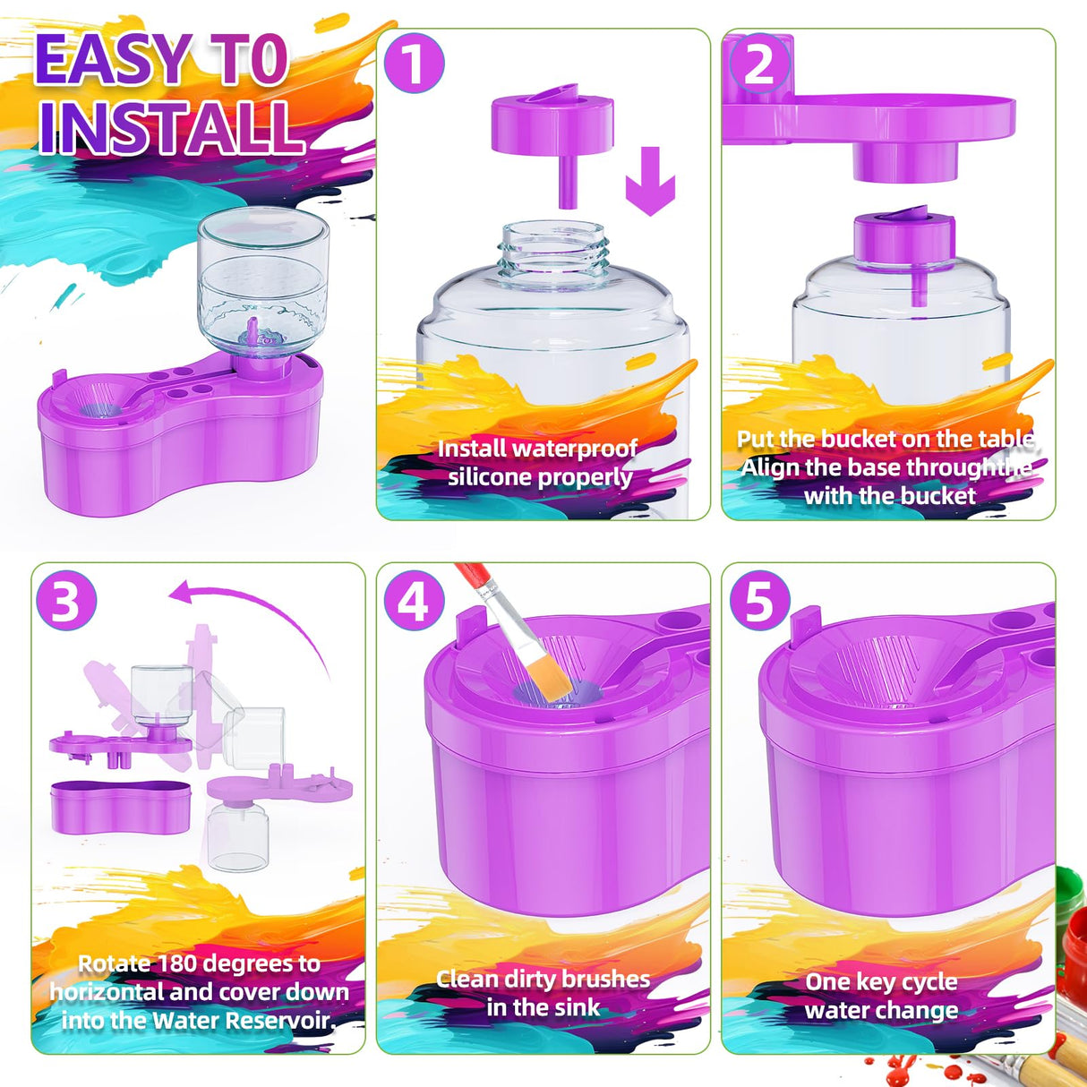 Paint Brush Cleaner, Painting Station for Kids Adult Artist, Paint brushes Cleaner Tool with Drain and Brush Holder-Paint Brush Rinser for Arylic,WaterColor-Water Based Paints,Drawing and Art Supplies ACGASK