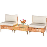 DWVO Patio Furniture Set 3 Pieces Outdoor Sectional Sofa with Solar Light Table & Waterproof Cushions Outdoor Couch All-Weather Rattan Patio Conversation Set for Balcony Garden Porch DWVO