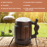 Handmade Wooden Rustic Beer Mug Real Oak Eco-friendly Wood Stainless Steel Cup 20 oz(600ml) Brown3 - Etno Motif Wood Viking Beer Mug Stein - Beer Tankard Irish Retro Halloween - Cowboys Beer Mug HOZPROM