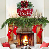 Merry Christmas Door Hanger Sign for Front, Chrismas Welcome Wooden Wreaths Sign with Bow for Winter Farmhouse Garden Porch Decorations (Christmas Door Sign) VQRZG