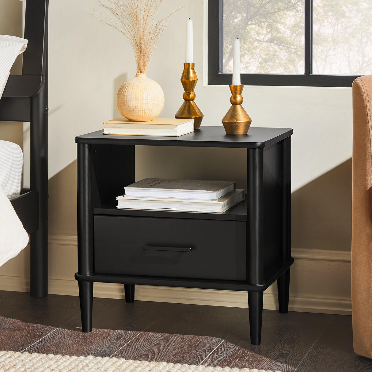Walker Edison Modern 1-Drawer Nightstand, 20 Inch, Black 20-Inch Walker Edison
