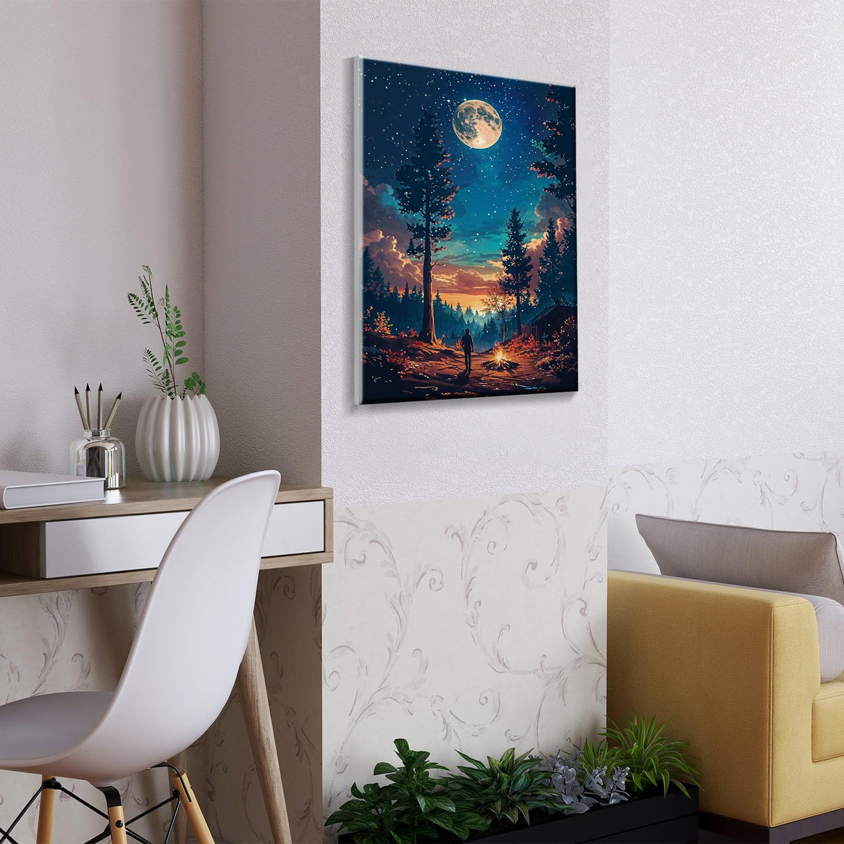 ATDMS Paint by Number for Adult Beginner - DIY Landscape Moon Forest with Frame and Easel for Wall Hanging Home Room Decor - 7.87x11.81 Inch ATDMS