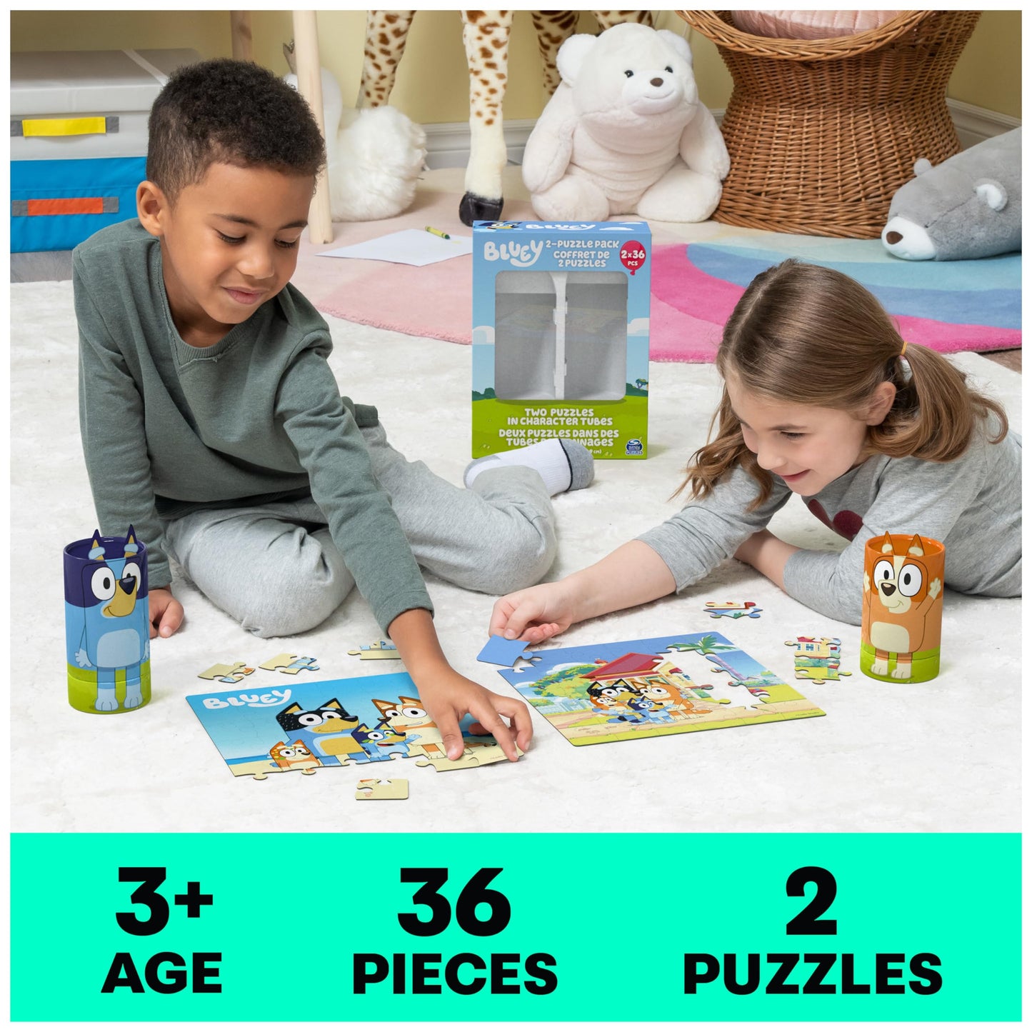 Spin Master Games, Bluey 36-Piece Jigsaw Puzzles 2-Pack Bluey Puzzles, Bluey Gifts, Bluey Christmas Gifts, Bluey Toys, Stocking Stuffers, for Ages 3+