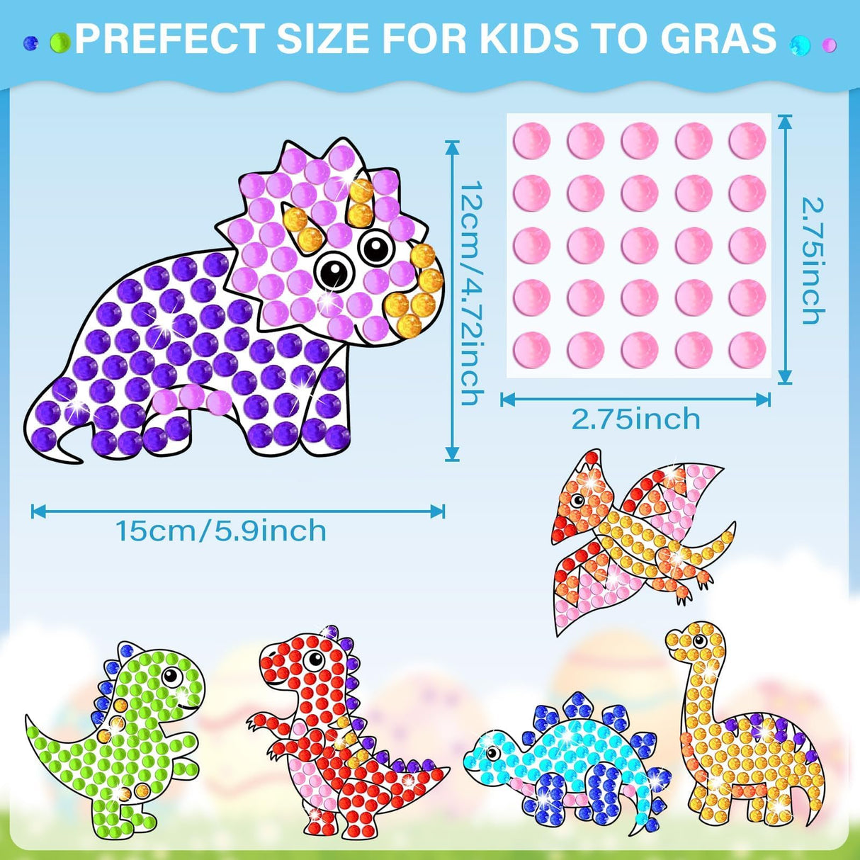 Qyeahkj 6 Pcs Dinosaur Arts Crafts DIY Dino Gem Diamond Suncatcher Crafts for Kids Dinosaur Diamond Painting Gifts Exchange for Kids Aged 4 6 8 10 12 for Home School Party Decor Qyeahkj