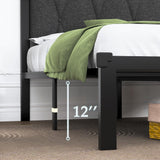 Feonase Twin Size Metal Bed Frame with Fabric Button Tufted Headboard, Platform Bed Frame with Heavy Duty Metal Slats, 12" Storage Space, Noise Free, No Box Spring Needed, Dark Grey Feonase