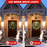 VINGLI 36 Inch Prelit Christmas Wreath, Lighted Christmas Wreath for Front Door, Window, Fireplaces, Indoor Decorate, with 100 LED Lights, 350 Tips, Bow, Pine Cones, Gold Ornaments (Plug-in) VINGLI