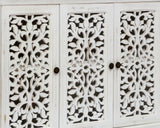 LKTART 44" Sideboard Buffet Cabinet, Farmhouse Accent Storage with 3 Hollow Carved Doors for Living/Dining Room,Kitchen Antique White LKTART