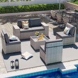 Aukreolis 6 Pieces Patio Furniture Set, Outdoor Sectional Wicker Sofa with Thickened Cushions and Coffee Table, High Back Rattan Patio Conversation Sets for Garden Backyard, Grey Aukreolis