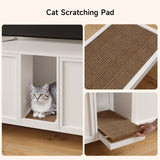 ONBRILL 59 Inches Cat Litter Box Enclosure for 2 Cats, Hidden Litter Boxes Furniture with Cat Scratch Pad, Large Indoor Pet House with Double Room, Wooden TV Stand Side Table, Off White ONBRILL