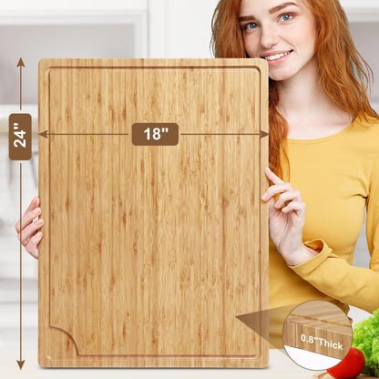 Extra Large Bamboo Wood Cutting Board, 24 x 18 Inch Kitchen Wooden Chopping Board with Juice Groove, Reversible Butcher Block Cutting Board for Meat, Turkey Carving - WoodArtSupply