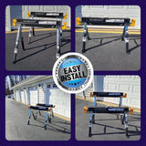 WORHAN Sawhorse Twinpack 2600 lbs Jobsite Table Folding Quickly Adjustable Legs Support Arms Sawing Non Slip Trestle Sawmule Steel Workbench S600A WORHAN