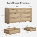 SICOTAS 7 Drawer Dresser for Bedroom, 57" Wide Rattan Dressers, Large Chest of Drawers for Bedroom, Dresser TV Stand, Boho Closet Organizer (Reclaimed Light Oak, 7 Drawers (1 pc)) SICOTAS