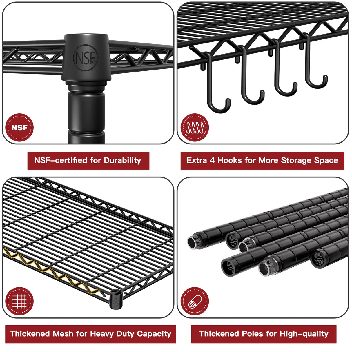 PrimeZone 6 Tier Wire Shelving with Wheels 78''H 1500lbs Storage Shelves NSF Certified Heavy Duty Steel Metal Shelf Adjustable Rolling Rack Kitchen Garage Closet Pantry Laundry 78''HX36''WX18''D 2Pcs PrimeZone