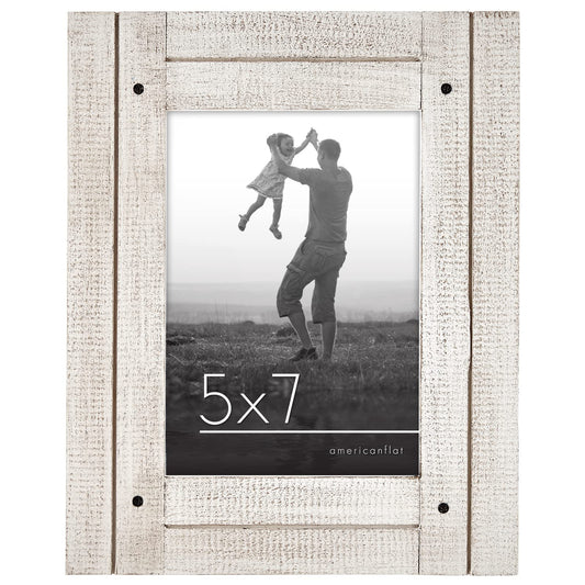 Americanflat 5x7 Picture Frame with Polished, Crystal Clear Glass - Hampton Collection - Distressed Wood Gallery Picture Frames for Tabletop and Wall Display - Aspen White