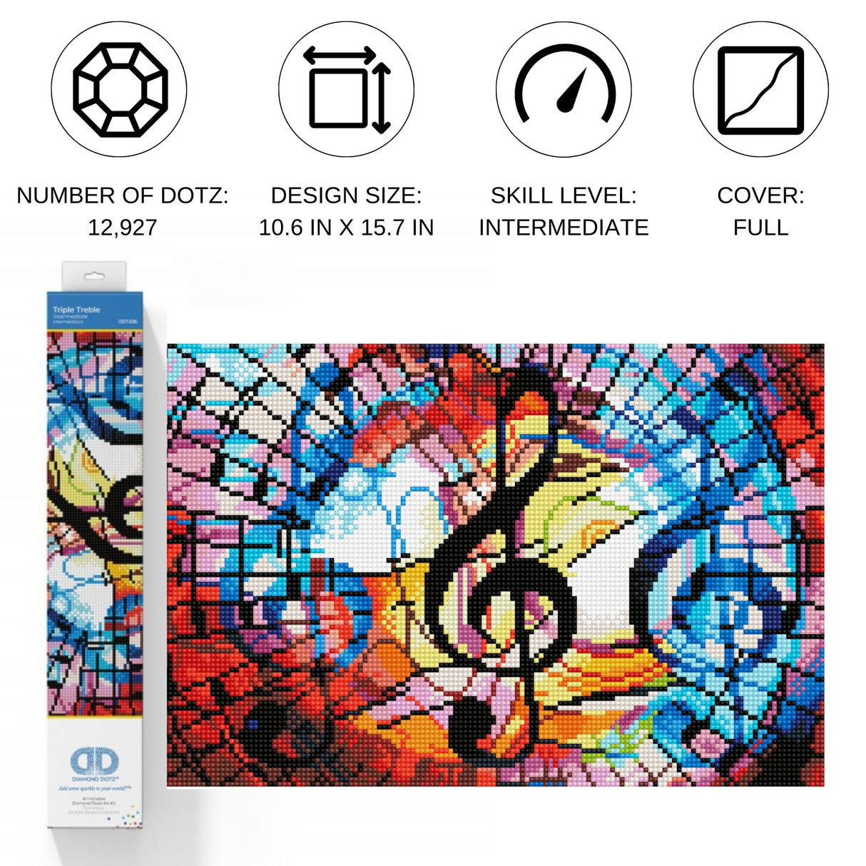 DIAMOND DOTZ Triple Treble Music Diamond Painting Kits for Adults - Diamond Art Kits a Relaxing Creative Craft Kit with Dotz Gems 10.6"x15.7" DIAMOND DOTZ