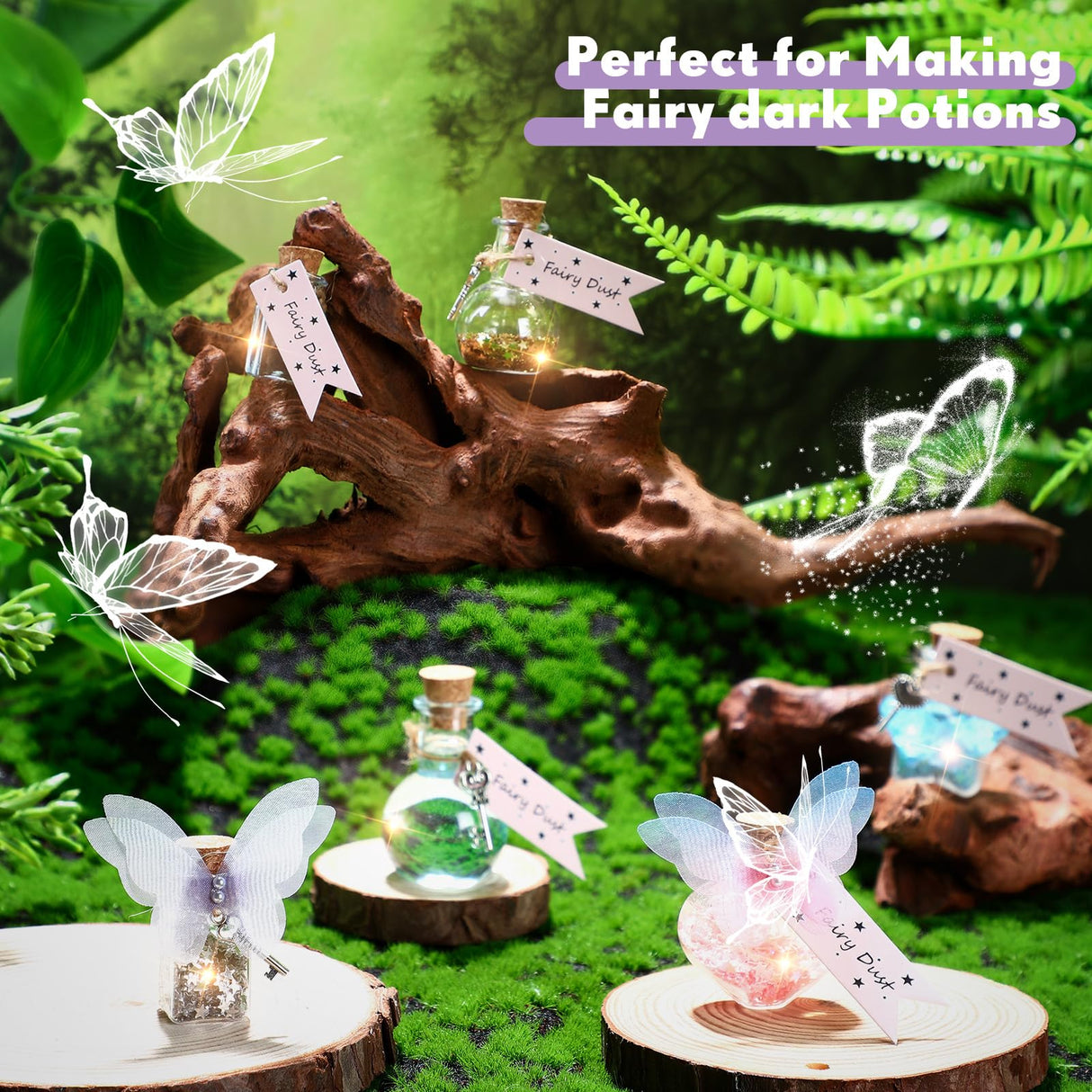 Jinei 174 Pieces Fairy Magic Potions Kit with 24 Magic Witch Potion Bottles Wing DIY Magic Fairy Potion Making Kit for Fairy Theme Decorations Jinei