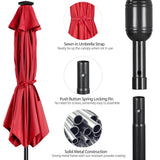 Yaheetech 10FT Solar Powered Patio Umbrella - UV Protection Market Table Umbrella w/ 32 LED Lights & Push Button Tilt & Crank Lift System for Garden/Lawn/Deck/Backyard/Pool,Red Yaheetech