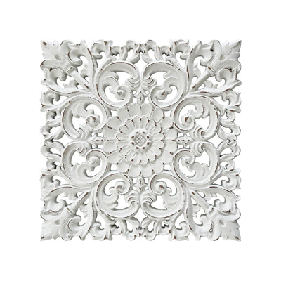 Musanpou Unique Hand Carved Wooden Wall Panels with Hanging Floral Decorations - Rustic Farmhouse Living Room and Bedroom Wall Decoration