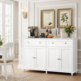 finetones Buffet Cabinet with Storage, 55.1” Large Sideboard Buffet Cabinet, White Kitchen Cabinet Display Cabinet with 2 Drawers and 4 Doors, Wood Coffee Bar Cabinet for Kitchen Dining Room finetones