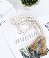 Wood Bead Garland Farmhouse Beads with Tassels,Farmhouse Tassel Garland Country Wall Hanging Decor Prayer Beads(39 inches/Nature) RAMIRABI