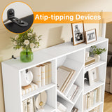 Nosepen 71" White Bookshelf, 6-Tier Floor Standing Bookcase with 13 Square Storage, Tall Bookshelf with Adjustable Shelves, Modern Tree Style Display Organizer for Office, Living Room, Library, White Nosepen