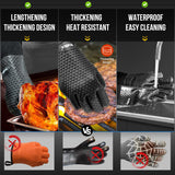 Walfos Silicone BBQ Gloves - Heat Resistant Grilling Gloves, Premium Non-Slip Kitchen Silicone Oven Mitt With Protective Cotton Layer Inside, Waterproof, Great for Grilling, Kitchen and Cooking, Black Walfos