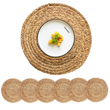 CY SISTERS Woven Placemats Round Placemats Set of 6, 13.5 Inch Wicker Placemats Circle Rattan Placemats Farmhouse Boho Braided Natural Water Hyacinth Place Mats for Indoor & Outdoor Table Decor CY SISTERS
