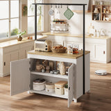 42" Heavy-Duty Kitchen Island with 30mm Countertop - Multi-Functional Storage Cart with 3-Tier Shelves, 5 Hooks & 400lb Capacity, Wood Bakers Rack for Small Spaces (White & Natural) IDEALHOUSE