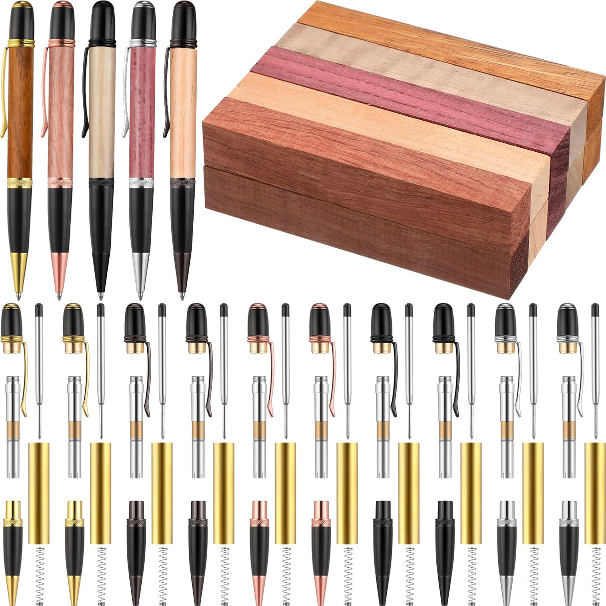 Colarr 10 Set Pen Making Kit Include 10 Woodturning Pen Kit 10 Exotic Wood Pen Blanks Twist Ballpoint Pen Kit with Refill Copper Pen Turning Supplies for DIY Pen Making Classroom Teacher Student Gift Colarr