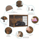DWANTON Dog Crate Furniture with Cushion, Wooden Dog Crate Table, Double Doors Dog Furniture, Indoor Dog Kennel, Dog House, Dog Cage Large, 38.5" L, Rustic Brown Dwanton