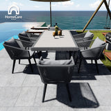 Home Care Wholesale 7 Pieces Patio Dining Set for 6 - All Weather Outdoor Dining Sets, All in One Outdoor Table and Chairs, Wicker Outdoor Patio Furniture Sets with Cushions and Pillows, Grey Home Care Wholesale