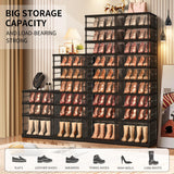 CIMLORD 9-Tier Foldable Shoe Rack for Closet Entryway 18-36Pairs,Stackable Clear Shoe Storage Boxes Organizer With Door Plastic Shoe Cabinet Bins with Lids Shoes Shelf Easy Assembly Large Black CIMLORD