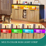 YITAHOME Double Hidden Cat Litter Box Enclosure with Power Outlet & LED Light, 60 Inch Dual Kitty Litter Box TV Stand Furniture for 2 Cats, Wooden Cat Cabinet for Indoor Cats, Grey Oak YITAHOME